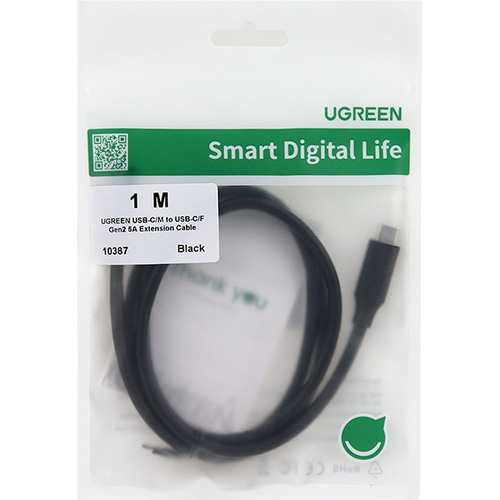 유그린 USB 3.1 Gen2 C타입 연장선 PD100W 4K 60Hz 1m U-10387