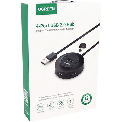 유그린 USB 2.0 USB-A 4포트 허브 (유/무전원) U-20277