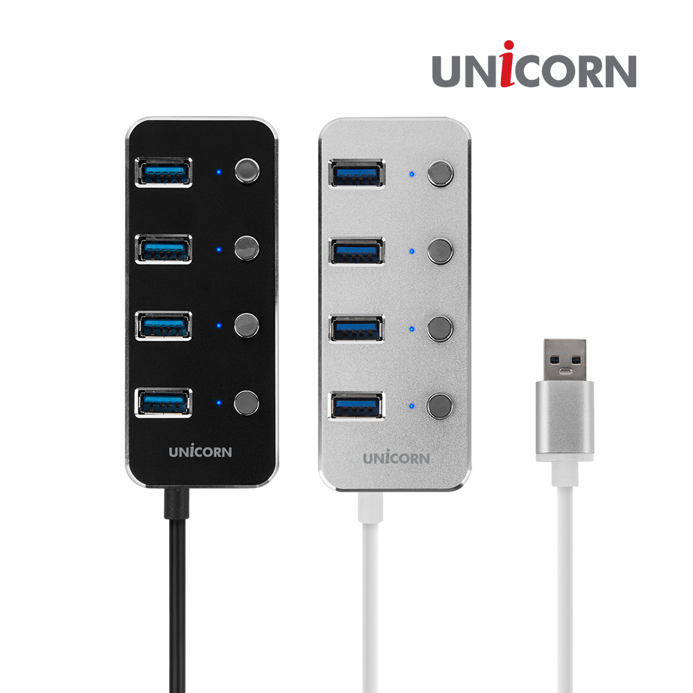 유니콘 TH-4000S 블랙 USB3.0 4포트 USB허브 개별전원스위치 무전원