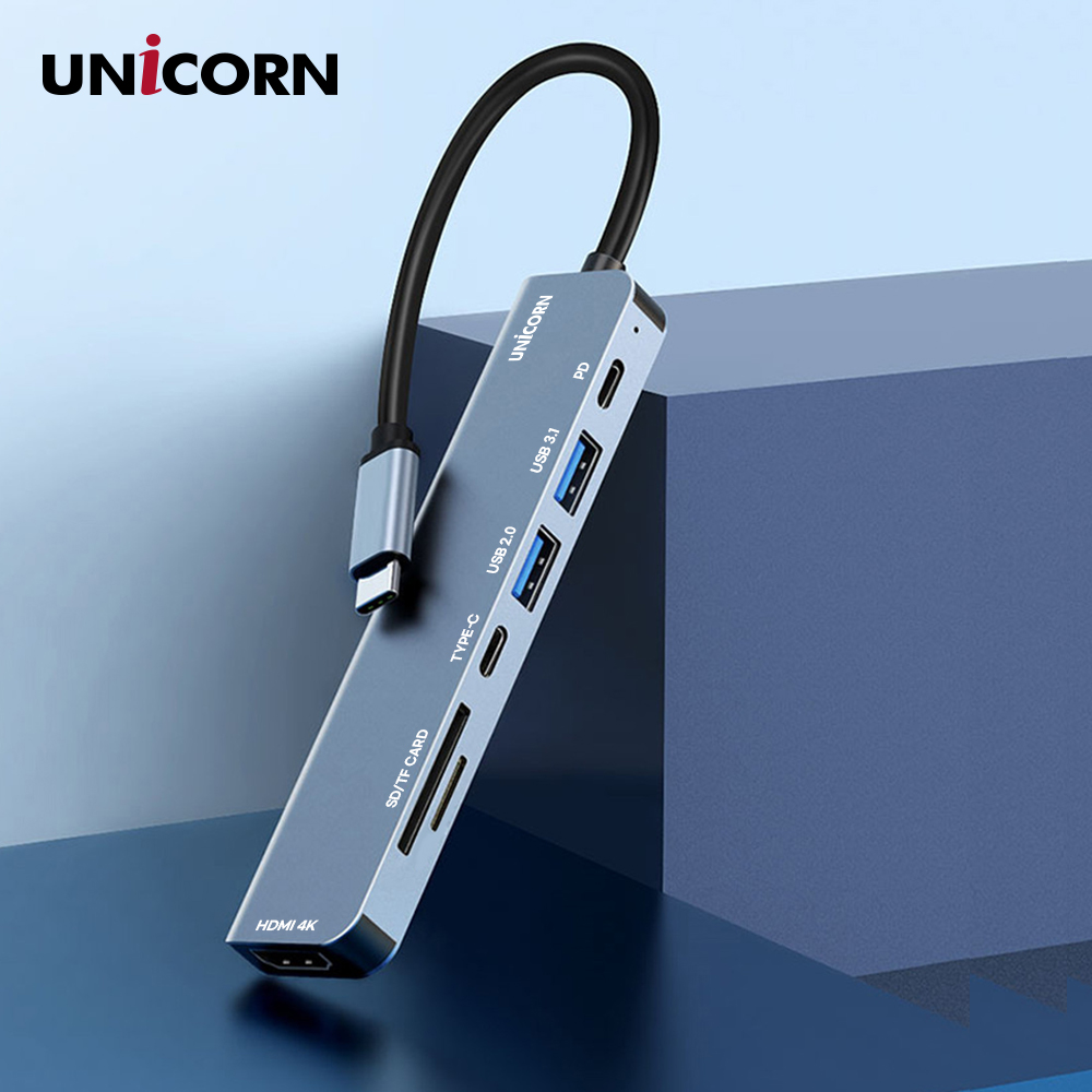 유니콘 7I1 HDMI USB멀티허브 USB-C통신포트 SD/TF카드리더 PD 87W충전 4K미러링 TCH-P40