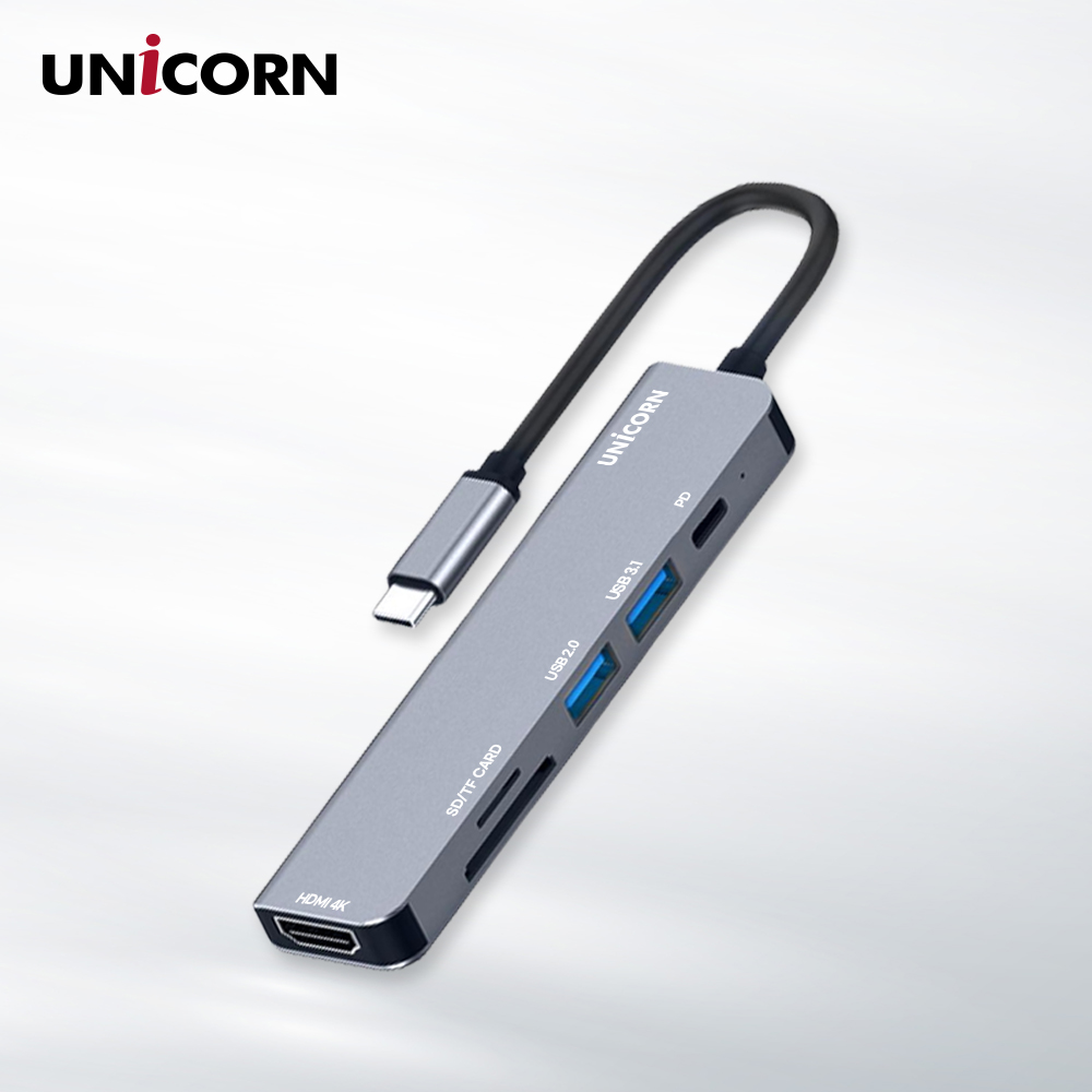 유니콘 6I1 HDMI USB멀티허브 SD/TF카드리더 PD 87W충전 4K미러링 TCH-P30