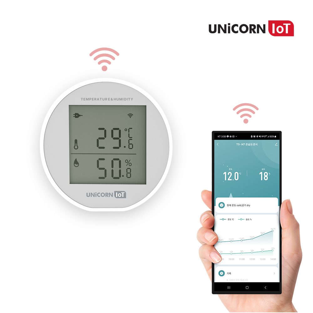 유니콘 IOT 스마트 온도 습도계 무선감지센서 WIFI방식 알림기능 C타입 항시전원지원 TS-H8