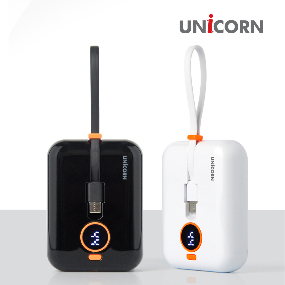 유니콘 10,000mAh 보조배터리 C타입/8핀 동시충전가능 잔량LED표시 PB-VC100 화이트