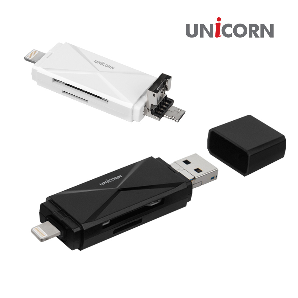 유니콘 XC-1000A 블랙 IOS8핀+USB+5핀 OTG 겸용 멀티카드리더기