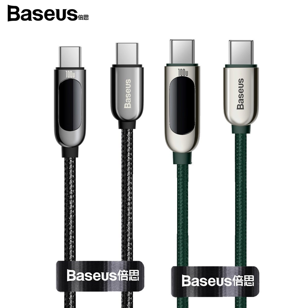 베이스어스 LED 디스플레이 100W 고속충전 데이터 케이블 2M 그린