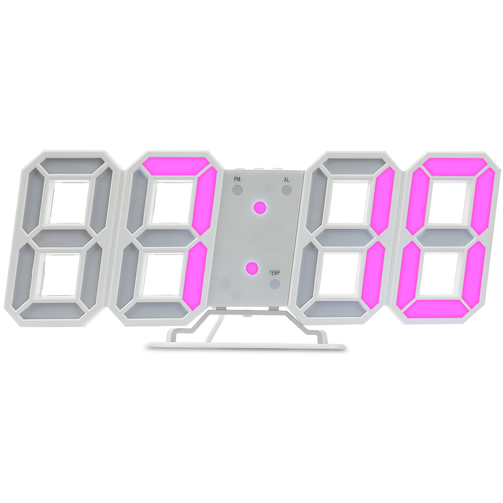무소음 LED pink 탁상 알람 시계 온도 달력 기능 벽시계 USB전원 EC-CL4-p