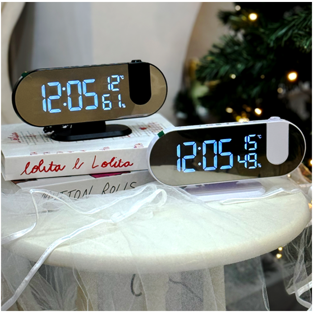 LED 빔 알람시계 탁상 침실 천장 온습도계 FM라디오 화이트