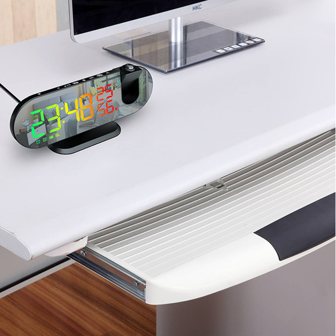 LED 빔 알람시계 탁상 침실 천장 온습도계 FM라디오 블랙