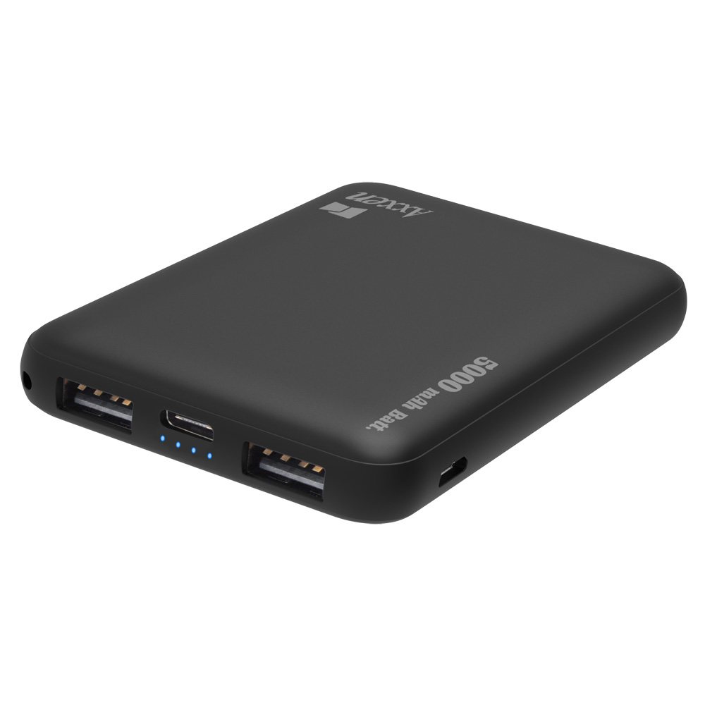 액센 B120 듀얼포트 슬림 보조배터리 5000mAh 5핀 C타입 입력지원 블랙