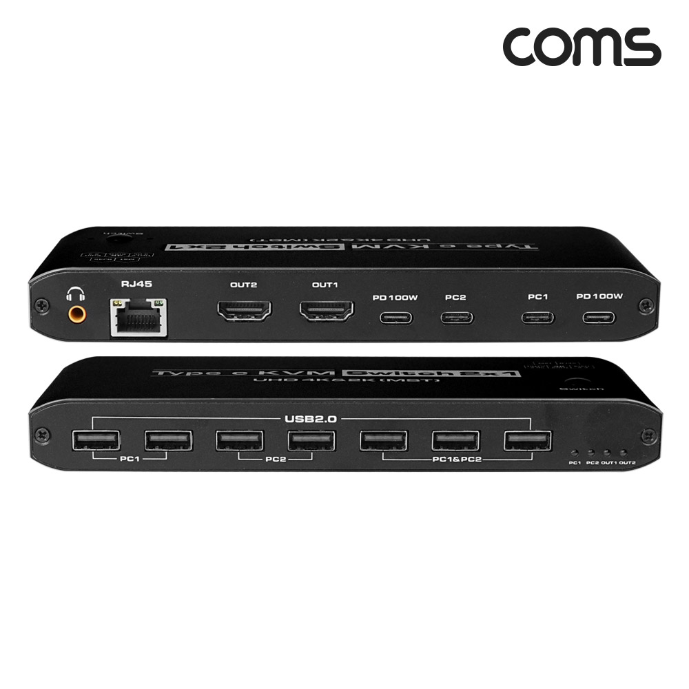 Coms C타입 KVM 2포트 듀얼모니터 스위치 선택기 HDMI DP PC 2대 제어 4K 60Hz