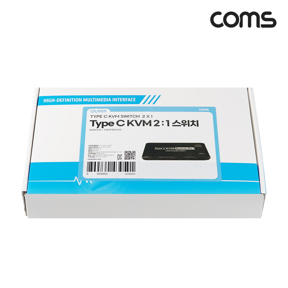 Coms C타입 KVM 2포트 듀얼모니터 스위치 선택기 HDMI DP PC 2대 제어 4K 60Hz