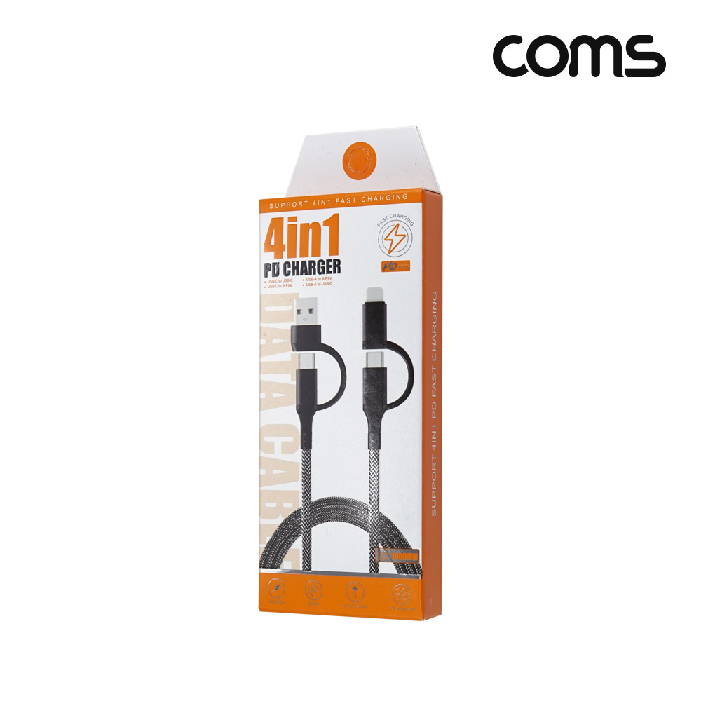 Coms 멀티 케이블 꼬리물기 C타입, 60W 고속충전, USB, 8핀 8Pin