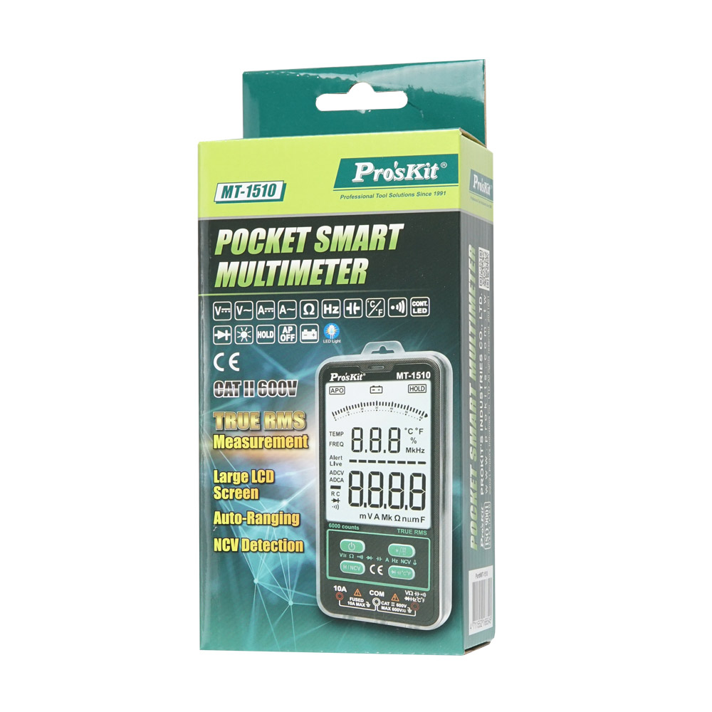 PROKIT (MT-1510) 휴대용 스마트 테스터, 전류, 전압, 저항, 주파수, 온도, RMS