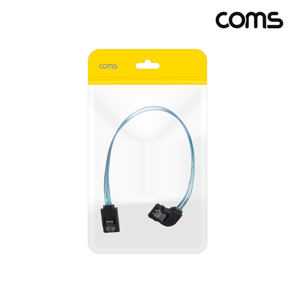 Coms SATA3 하드 HDD 꺾임 좌향 케이블 6Gbps 클립 25cm