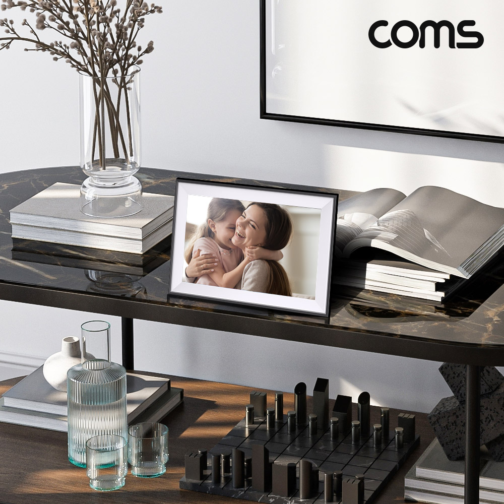 Coms 스마트 전자 액자, 디지털 동영상 사진 앨범 32GB, 스마트폰 어플 클라우드 와이파이