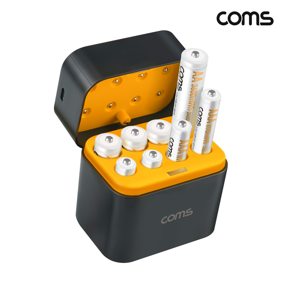 Coms 리튬이온배터리 8구 충전기 3600mWh 1170mWh AA AAA 건전지 일반건전지의 2배용량