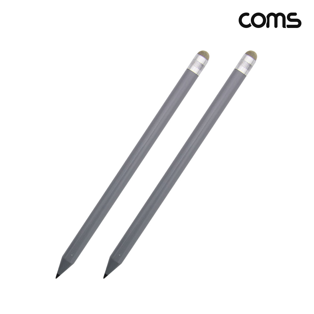 Coms 터치펜 원형 연필 165mm 스타일러스 펜슬형 Gray 2개입