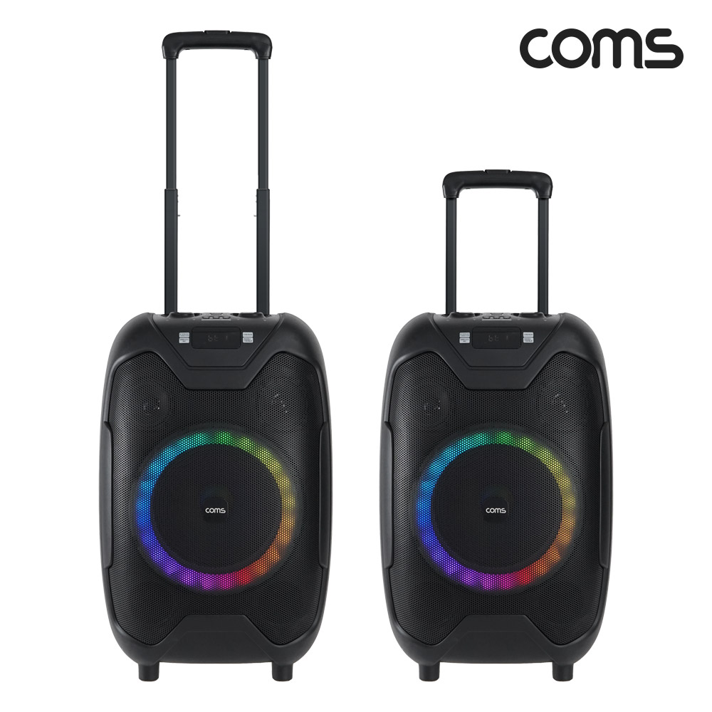 Coms UHF 이동식 블루투스 무선마이크 앰프 LED 파티박스 50W TWS지원 노래방 마이크 미포함