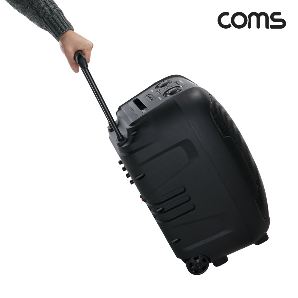 Coms UHF 이동식 블루투스 무선마이크 앰프 LED 파티박스 50W TWS지원 노래방 마이크 미포함