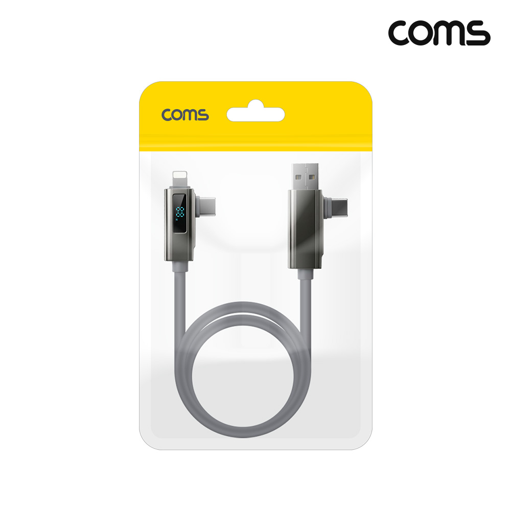 Coms 4 in 1 멀티 케이블 C타입 PD 고속충전 iOS 8핀 USB LED 디스플레이 실시간 전압