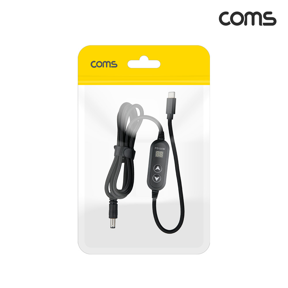 Coms C타입 to DC 외경 5.5 내경 1.7 전원 변환케이블 1.3m 100W PD 충전 전압 조절 5V 9V 12V 15V 20V
