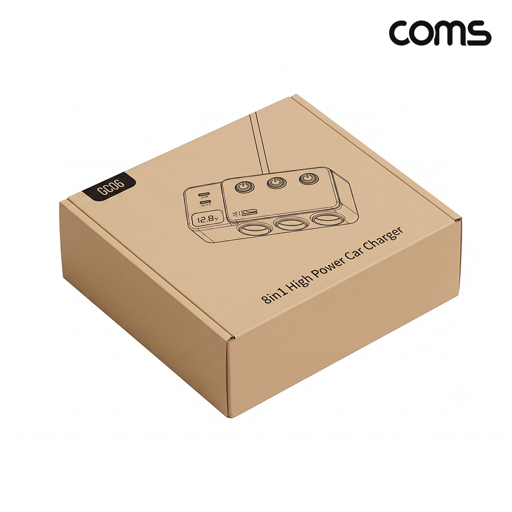 Coms 8in1 120W 차량용 시가 소켓 C타입 USB 5포트 고속충전기 QC PD 시가잭 3구