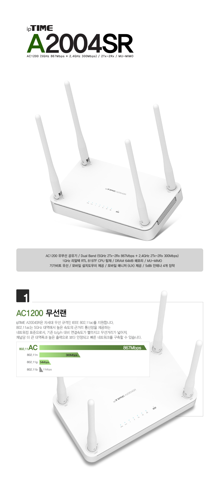 ipTIME 11ac 유무선 공유기 A2004SR
