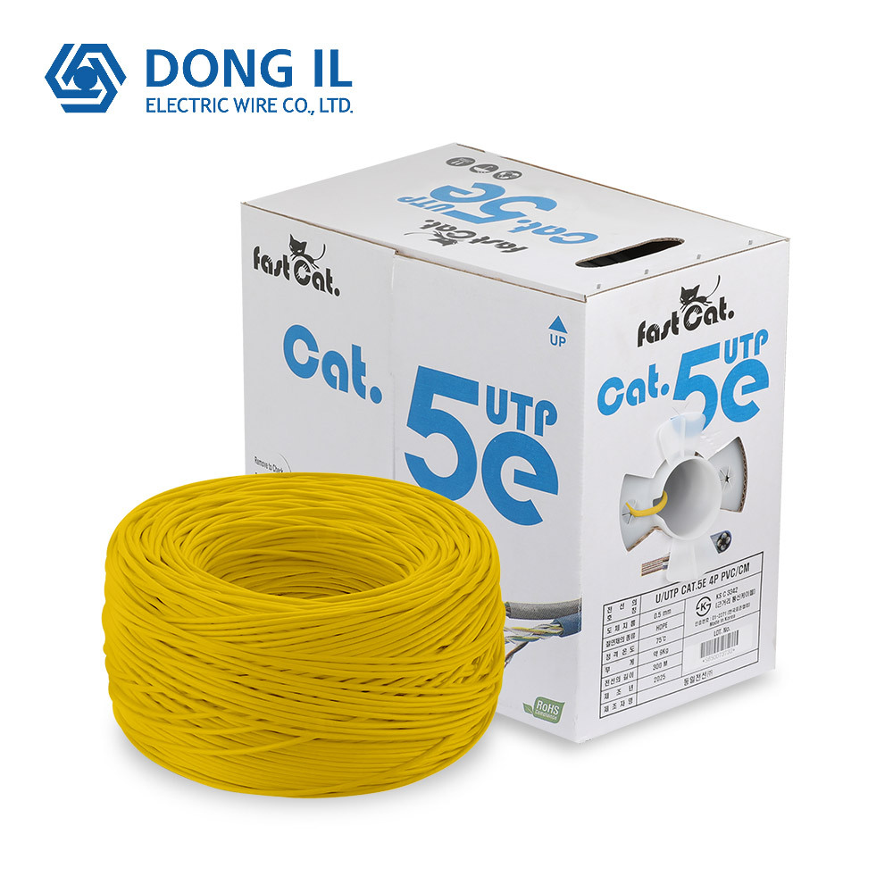 국산 동일전선 UTP CAT5e 300m 랜케이블(옐로우,단선,순수구리)