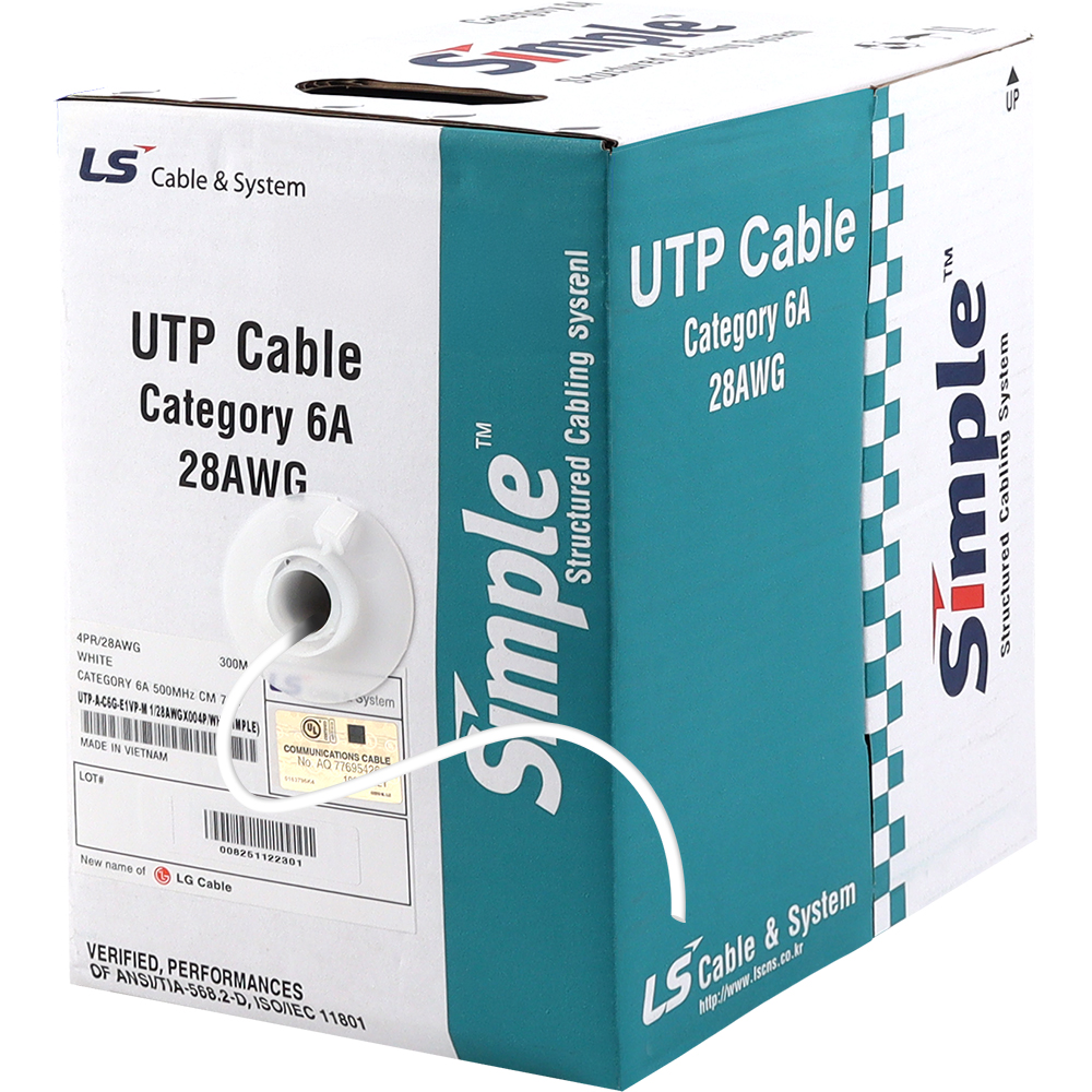 LS전선 CAT.6A UTP Slim 케이블 300m (28AWG/단선/화이트) UTP-A-C6G-E1VP-M 28AWG WH
