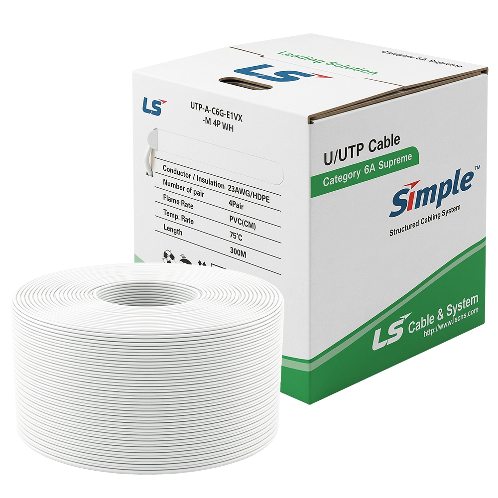 LS전선 CAT.6A UTP Supreme 케이블 300m (단선/화이트) UTP-A-C6G-E1VX-M 4P WH