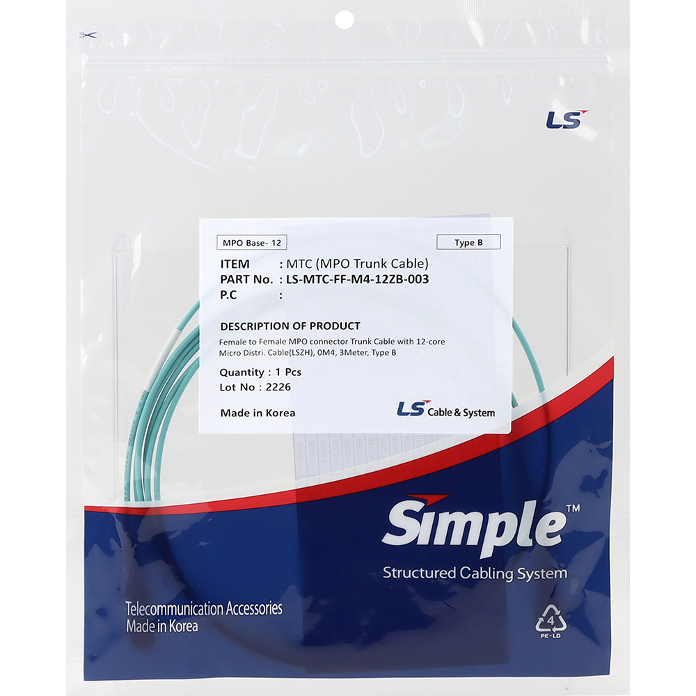LS전선 OM4 12C MPO 광점퍼코드 3m LS-MTC-FF-M4-12ZB-003