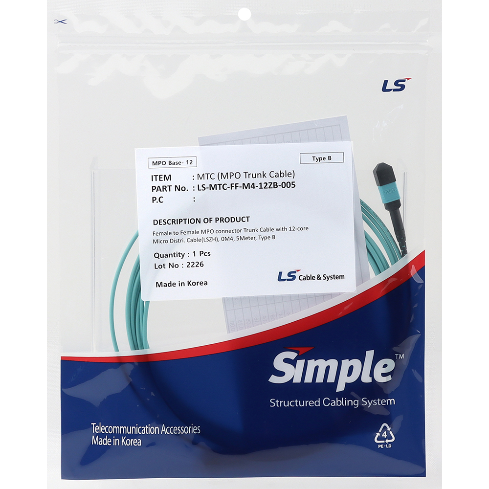 LS전선 OM4 12C MPO 광점퍼코드 5m LS-MTC-FF-M4-12ZB-005