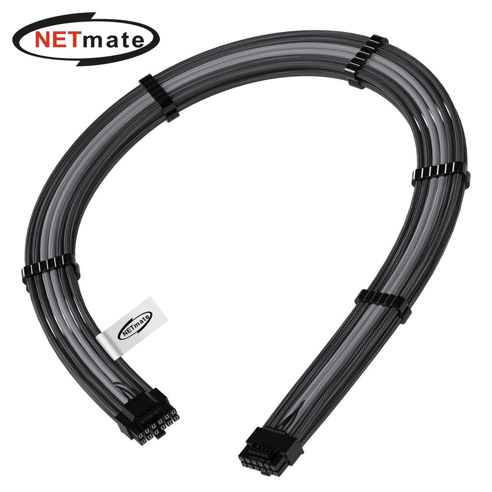 강원전자 넷메이트 PCI-E 5.0 12VHPWR 슬리빙 케이블 0.6m (블랙/그레이) [EZDIY-FAB] NM-DPR1924