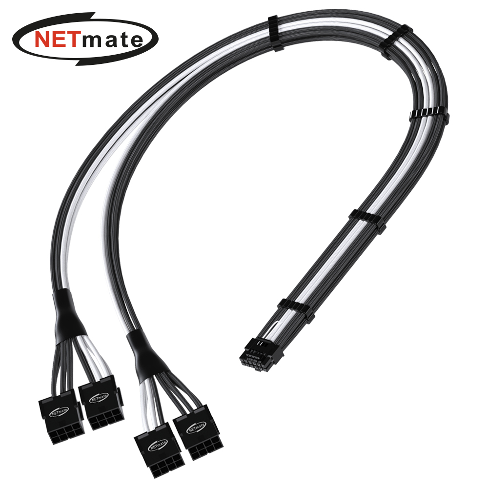 강원전자 넷메이트 12VHPWR to PCI-E 8핀x4 변환 슬리빙 케이블 0.45m (블랙/화이트) [EZDIY-FAB] NM-DPR1855