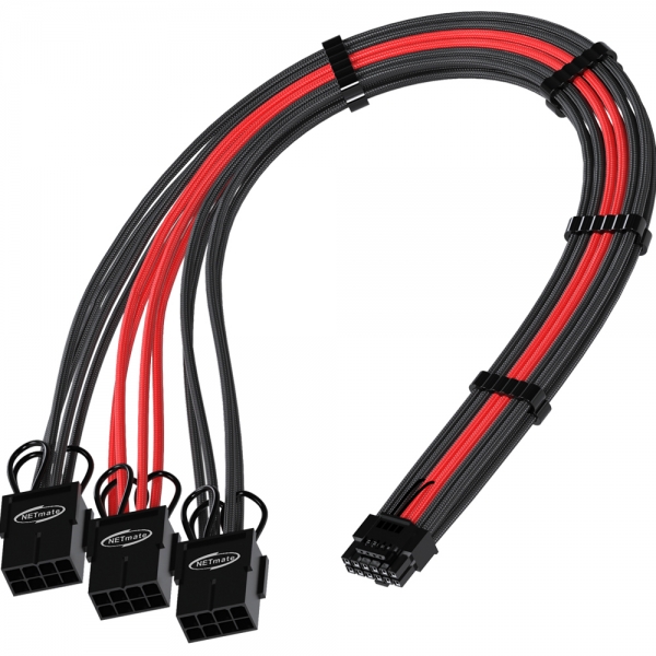 강원전자 넷메이트 12VHPWR to PCI-E 8핀x3 변환 슬리빙 케이블 0.3m (블랙/레드) [EZDIY-FAB] NM-DPR1867
