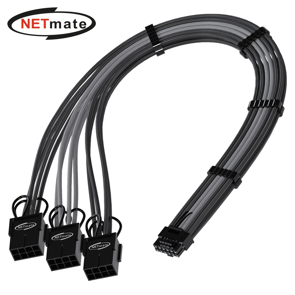 강원전자 넷메이트 12VHPWR to PCI-E 8핀x3 변환 슬리빙 케이블 0.3m (블랙/그레이) [EZDIY-FAB] NM-DPR1866