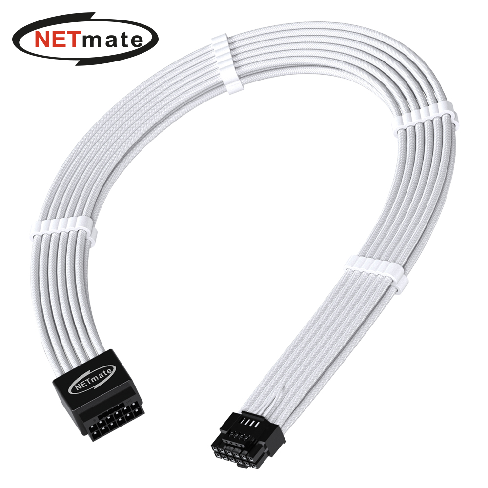강원전자 넷메이트 PCI-E 5.0 12VHPWR 연장 슬리빙 케이블 0.3m (화이트) [EZDIY-FAB] NM-DPR1791