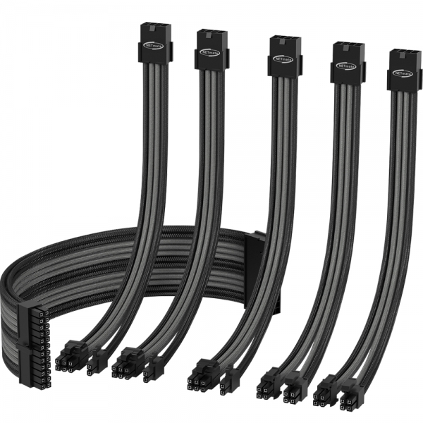 강원전자 넷메이트 PSU 연장 18AWG 슬리빙 케이블 세트 (블랙/그레이 6종) [EZDIY-FAB] NM-DPI1546