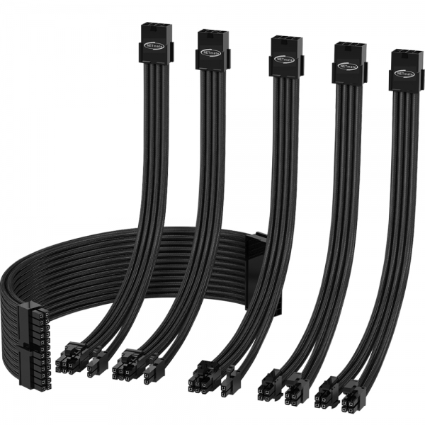 강원전자 넷메이트 PSU 연장 18AWG 슬리빙 케이블 세트 (블랙 6종) [EZDIY-FAB] NM-DPI1541