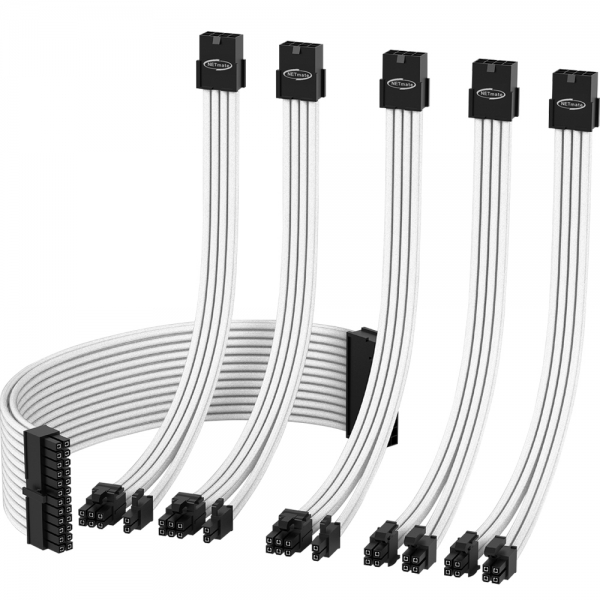 강원전자 넷메이트 PSU 연장 18AWG 슬리빙 케이블 세트 (화이트 6종) [EZDIY-FAB] NM-DPI154