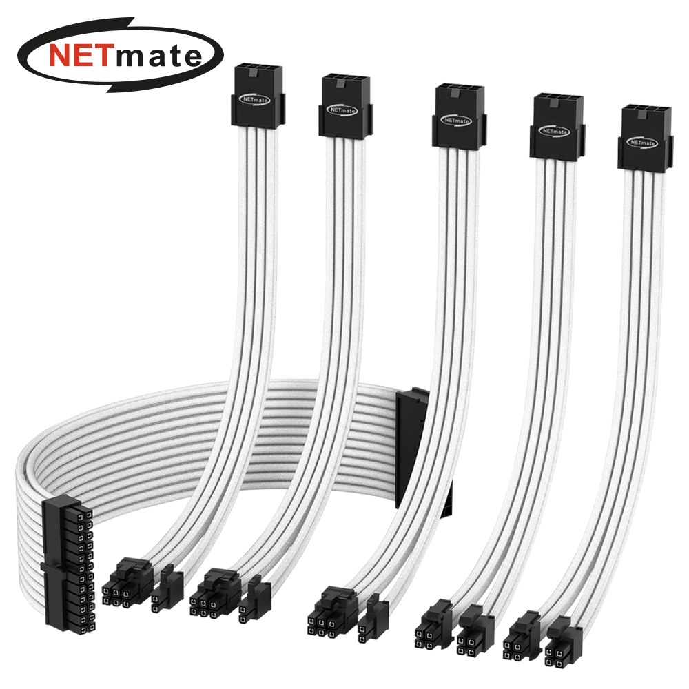 강원전자 넷메이트 PSU 연장 18AWG 슬리빙 케이블 세트 (화이트 6종) [EZDIY-FAB] NM-DPI154