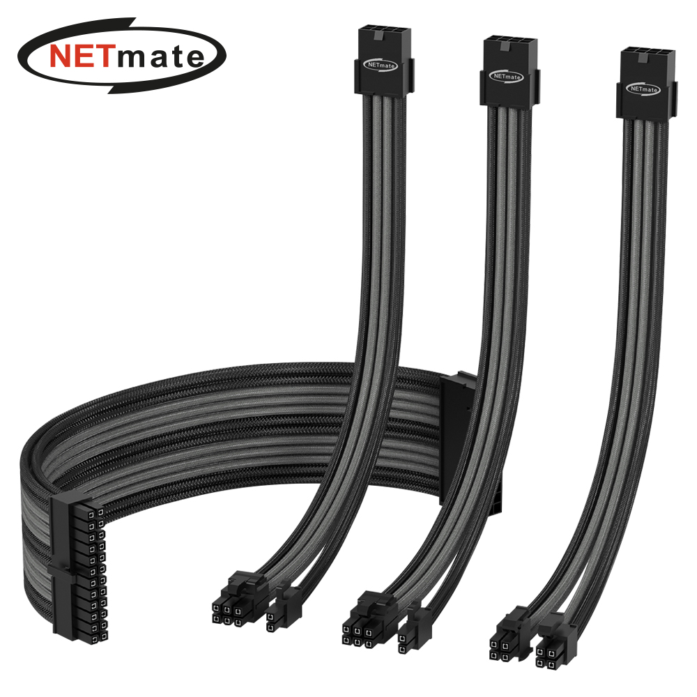 강원전자 넷메이트 PSU 연장 18AWG 슬리빙 케이블 세트 (블랙/그레이 4종) [EZDIY-FAB] NM-DPI1246