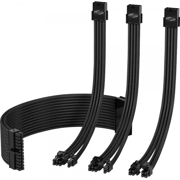 강원전자 넷메이트 PSU 연장 18AWG 슬리빙 케이블 세트 (블랙 4종) [EZDIY-FAB] NM-DPI1241