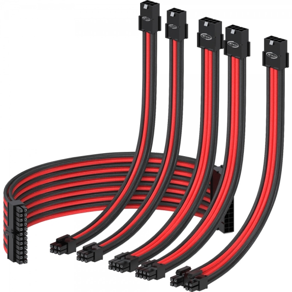 강원전자 넷메이트 PSU 연장 16AWG 슬리빙 케이블 0.3m (블랙/레드 6종) [EZDIY-FAB] NM-DPR033