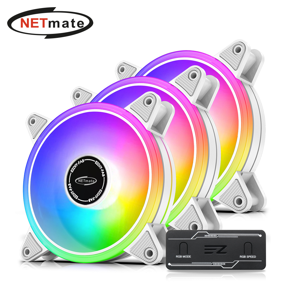 강원전자 넷메이트 Moonlight ARGB PWM 120mm 쿨링팬(화이트/3PACK + 팬허브) [EZDIY-FAB] NM-DPI0766