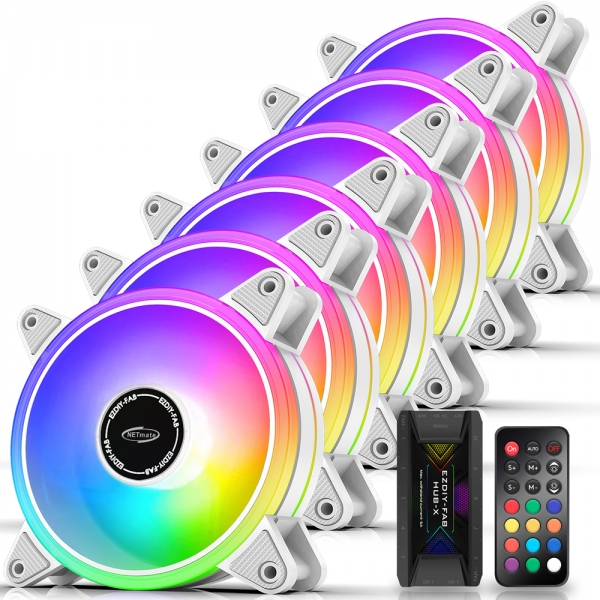 강원전자 넷메이트 Moonlight ARGB 120mm 쿨링팬(화이트/6PACK + 팬허브 + 리모컨) [EZDIY-FAB] NM-DPI1174
