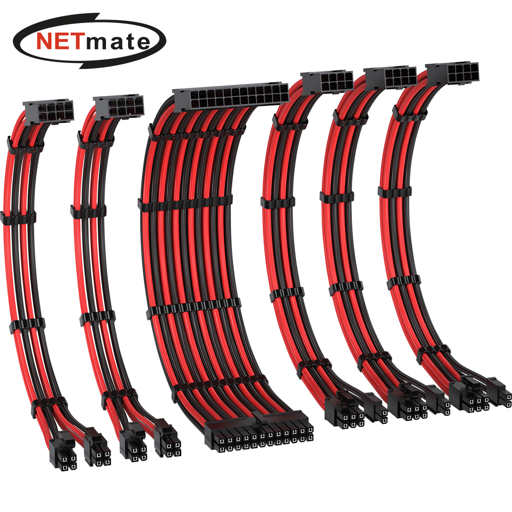 강원전자 넷메이트 PSU 연장 16AWG 슬리빙 케이블 세트 (블랙/레드 6종) [EZDIY-FAB] NM-DPI2283