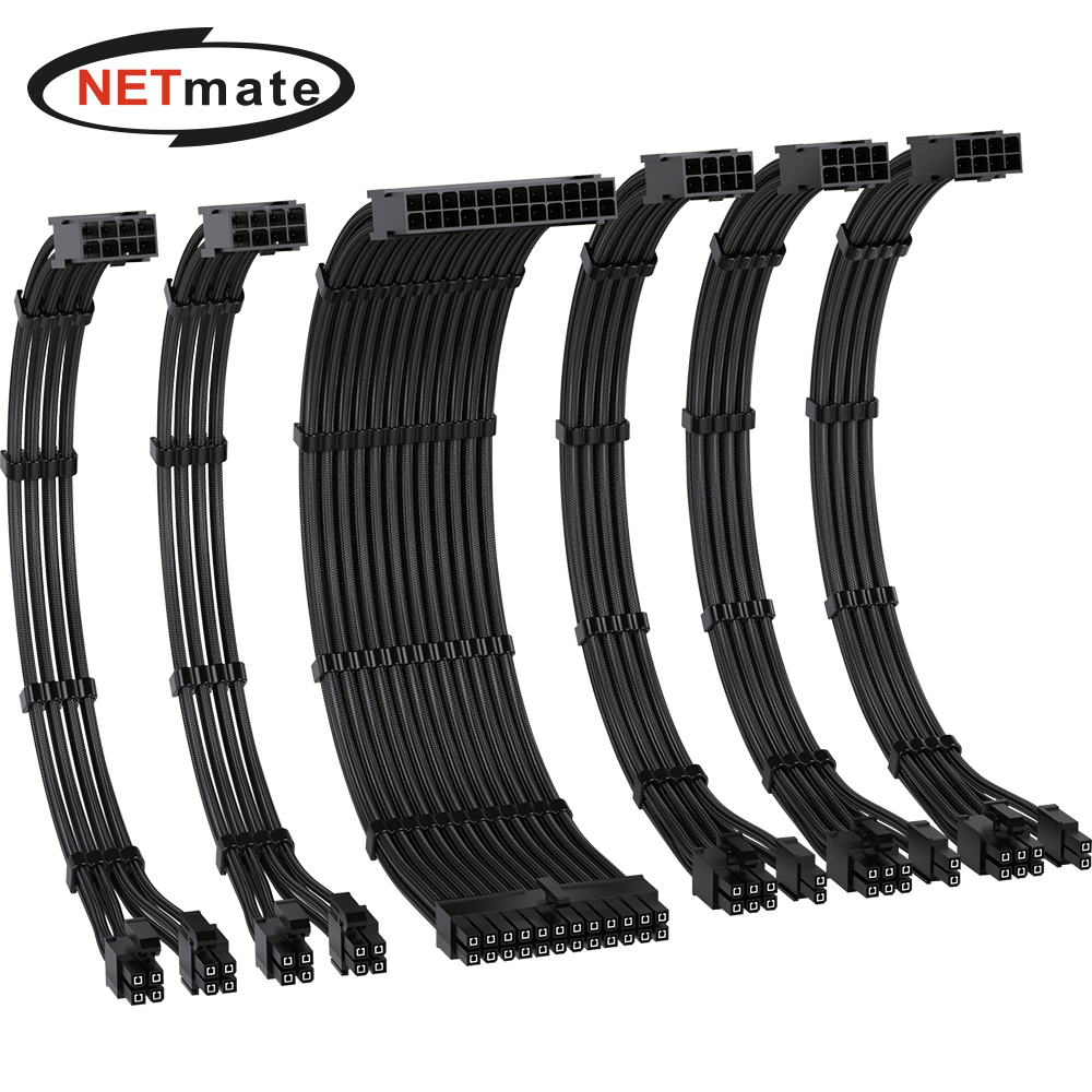 강원전자 넷메이트 PSU 연장 16AWG 슬리빙 케이블 세트 (블랙 6종) [EZDIY-FAB] NM-DPI2282