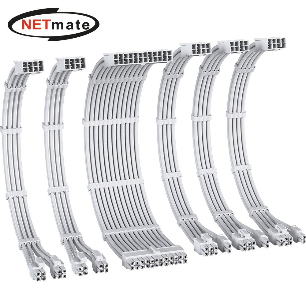 강원전자 넷메이트 PSU 연장 16AWG 슬리빙 케이블 세트 (올화이트 6종) [EZDIY-FAB] NM-DPI2281