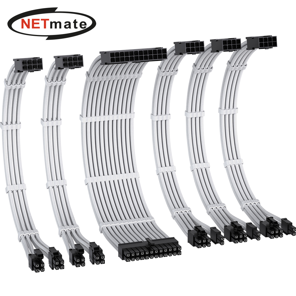 강원전자 넷메이트 PSU 연장 16AWG 슬리빙 케이블 세트 (화이트 6종) [EZDIY-FAB] NM-DPI228
